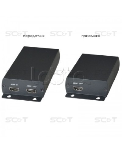 Комплект (передатчик + приёмник) для передачи HDMI по одному кабелю витой пары SC&T HE03 в Домодедово Видеоусилители, Модуляторы, Делители Pintop.ru