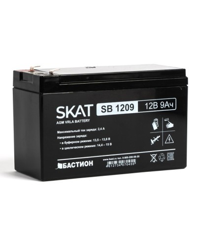 Бастион SKAT SB 1209 АКБ свинцово-кислотная тип AGM 12V 9Ач Iзар. 2,7 А, ножевые клеммы в Домодедово Электротехническое оборудование Pintop.ru