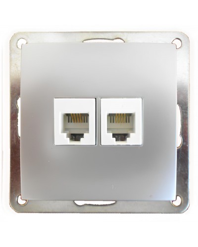 Розетка телефонная двойная 2хRJ-11 с накладкой (серебристый металлик) LK60 (865603) в Домодедово Розетки компьютерные и телефонные Pintop.ru