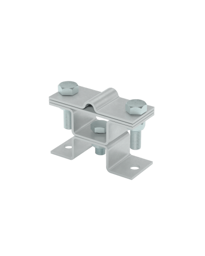 Универсальный держатель на мостовой опоре двойной для прутка Ø 5-8 мм и полосы до 40 мм с 2 пластинами КМ-профиль (XUDMO2-D5-8-B40) в Домодедово Аксессуары для лотков Pintop.ru