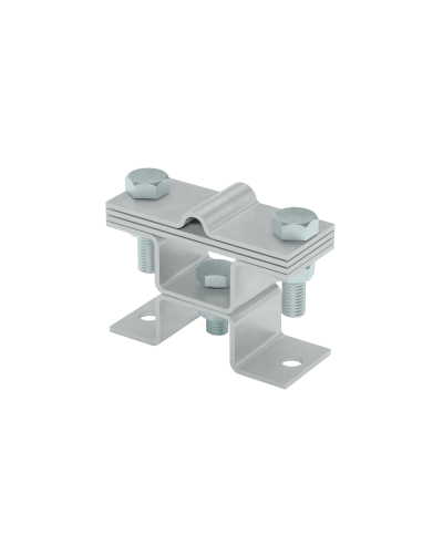 Универсальный держатель на мостовой опоре двойной для прутка Ø 5-8 мм и полосы до 40 мм с 3 пластинами КМ-профиль (XUDMO3-D5-8-B40) в Домодедово Аксессуары для лотков Pintop.ru