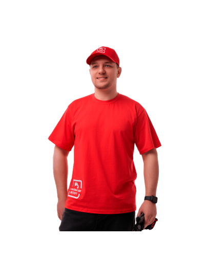 Футболка с логотипом СИСТЕМА КМ размер L красная КМ-профиль (T-shirt-KM-L-red) в Домодедово Монтажные материалы Pintop.ru