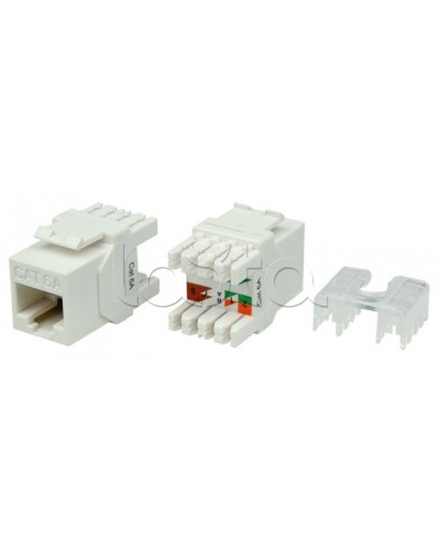 Вставка Keystone Jack RJ-45(8P8C) Hyperline KJ8-8P8C-C6A-180-WH в Домодедово Модули Keystone Pintop.ru