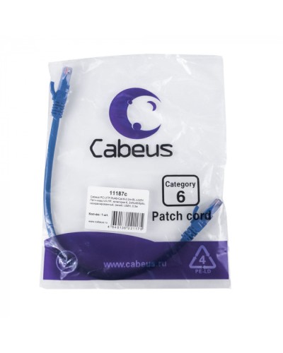 Патч-корд U/UTP, кат. 6, 2xRJ45/8p8c, неэкран, синий, LSZH, 0.3м Cabeus (PC-UTP-RJ45-Cat.6-0.3m-BL-LSZH) в Домодедово Патчкорды (медные) Pintop.ru