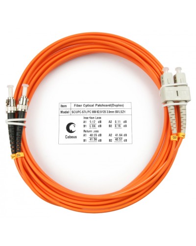 Шнур оптический duplex SC-ST 62,5/125 mm 5м LSZH Cabeus FOP-62-SC-ST-5m в Домодедово Патч-корды оптические Pintop.ru