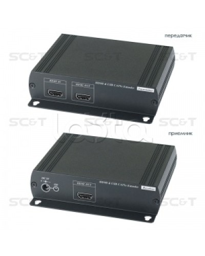 Удлинитель HDMI KVM (комплект приёмник + передатчик) по Ethernet до 120м (CAT5e) SC&T HKM01E в Домодедово Видеоусилители, Модуляторы, Делители Pintop.ru
