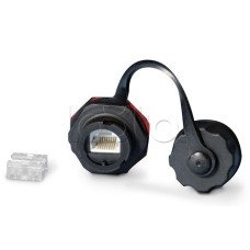 Промышленный модуль Keystone Jack RJ-45 (8P8C), IP67, категория 5e, с защитной крышкой, черный Hyperline KJ-IE-8P8C-C5e-180-BK