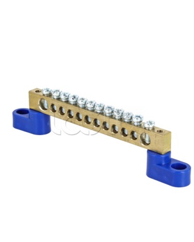 Шина 0 N (8х12мм) 12 отверстий латунь 2 синих угловых изолятора EKF PROxima (sn0-125-12-2) в Домодедово Клеммные колодки Pintop.ru