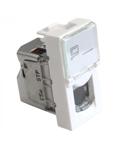 Вставка Mosaic 22.5x45, RJ-45 STP, кат.5e, со шторкой и увеличенным окном маркировки, белая LANMASTER LAN-SIP-22S5E-WH в Домодедово Модули Keystone Pintop.ru