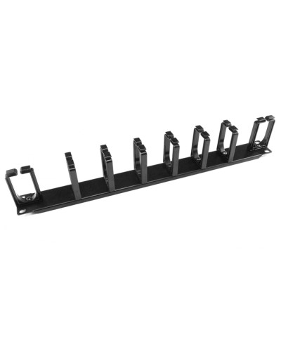 Органайзер кабельный горизонтальный 19 1U, 8 пласт. колец, металлический, черный Cabeus JB08-1U-PR-BK в Домодедово Кабельные органайзеры Pintop.ru